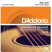 D`Addario EJ15 PHOSPHOR BRONZE Струны для акустической гитары фосфорная бронза Extra Light 10-47 